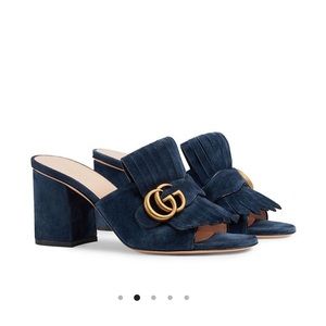 Gucci suede mid heel slide . 9.5
